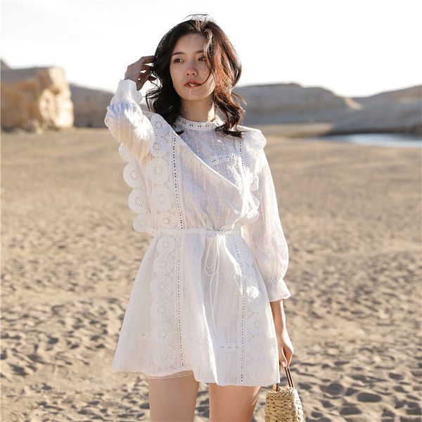 

australia autumn retro sleeve lace-up waist temperament, Black;gray