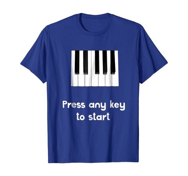 

funny piano student shirt press any key to start music tee, White;black
