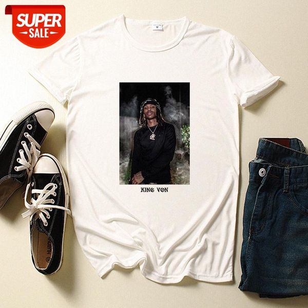 

king von rap short sleeve men's and women's t-shirt loose large size #3k6q, White