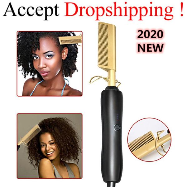 

party favor 450f high heat ceramic comb wet / dry use hair straightener iron electric environmentally friendly gold hairbrush
