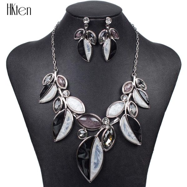 

earrings & necklace ms1504115 fashion brand 5 colors jewelry sets silver plated leaf design earring set wedding