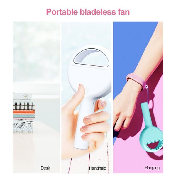 

electric fans portable fan usb rechargeable bladeless adjustable 3 speeds handheld mini air cooler cooling blue/white/pink