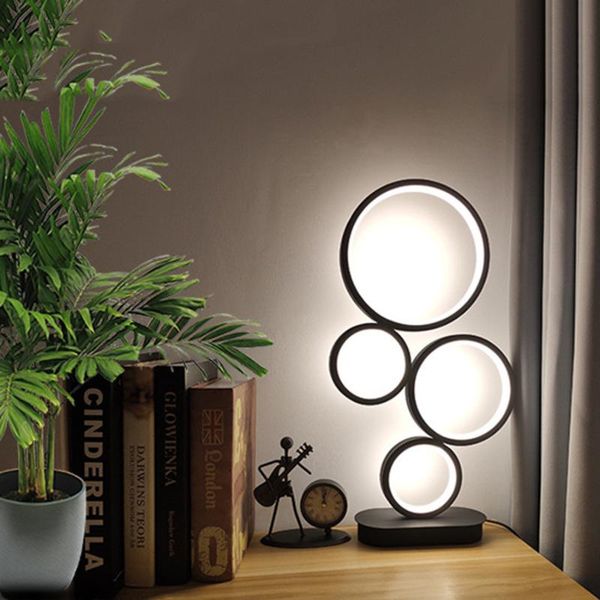 

table lamps modern dimmable led lamp round ring night unique design 4-circle lighting adjustable light for bedside reading