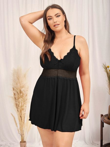 

plus contrast lace slips with thong 84fo#, Black;white