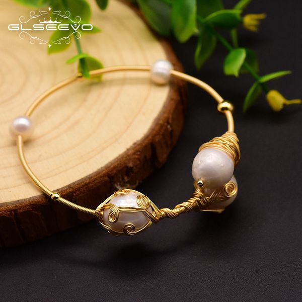 

bangles bracelet glseevo natural freshwater pearl winding boutique handmade jewelry gift, Black