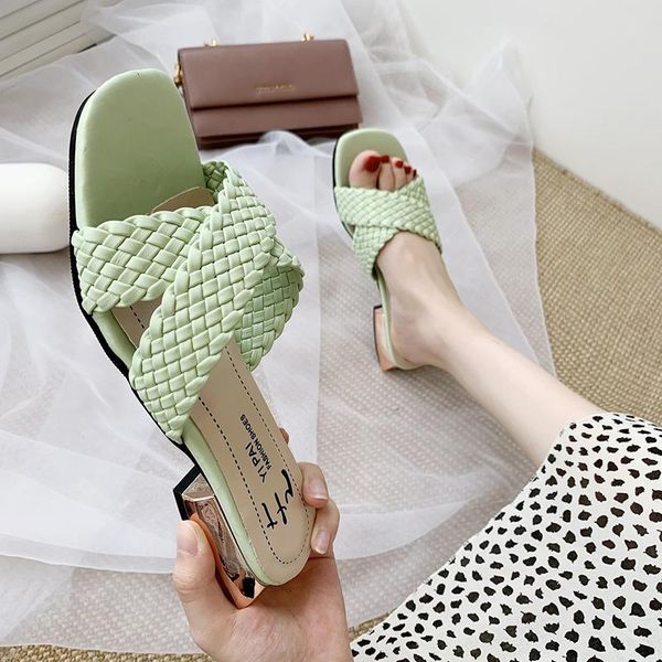 

slippers lucyever fashion cross woven leather women open toe square heel sandals woman beige black party shoes ladies 2021