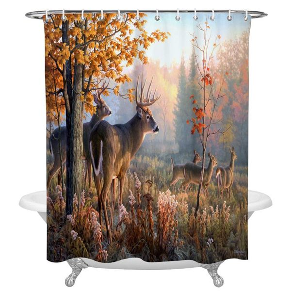 

shower curtains forest animal deer birch maple grass bathroom curtain polyester fabric waterproof with hooks