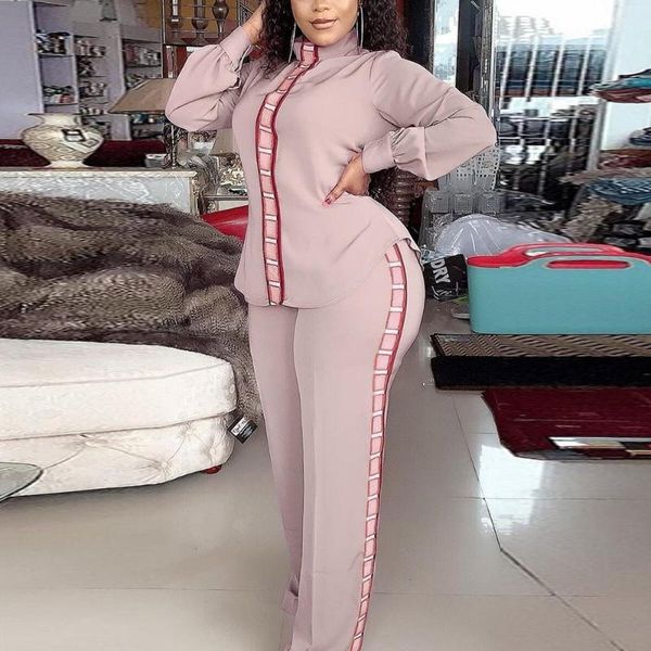 

women's two piece pants 4xl 5xl plus size sets pink printed loose blouse & trousers fashion elegant evening night party outfits matchin, White