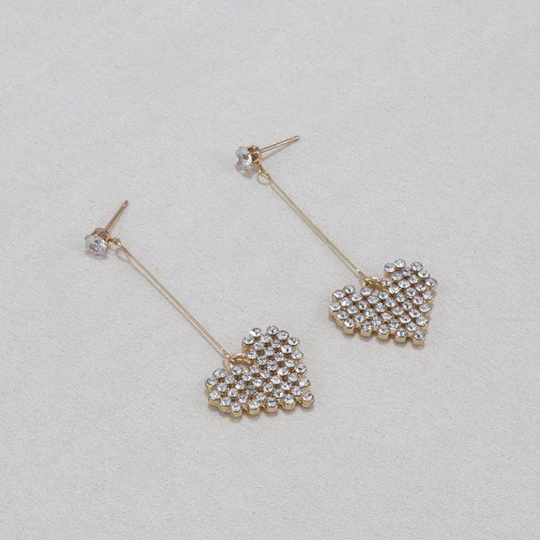 

dangle & chandelier style long tassel heart shaped inlay full rhinestone ear studs women girl temperament fashion cute minimalist jewelry, Silver