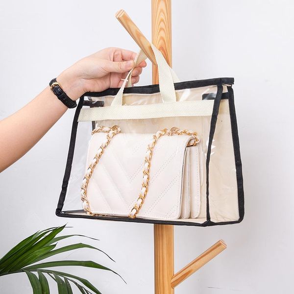 

storage bags transparent handbag organizer cover anti-dust purse case for hanging closet with zipper and handle wholesale