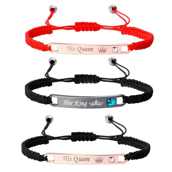 

link, chain 2pcs his queen her king couple bracelets, Black