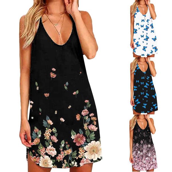 

casual dresses hollow out backless party summer spaghetti strap v-neck sleeveless mini black dress lady 2021 women, Black;gray