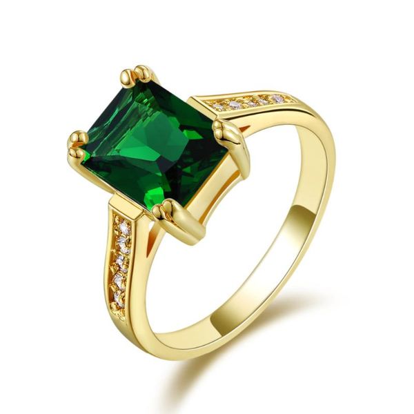

wedding rings suohuan size 7-9 classic women ring green zirconer stone crystal gold filled female fashion anniversary jewellery gift, Slivery;golden