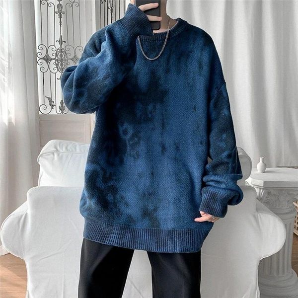 

men's sweaters tie dye oversized sweater men crew neck korean fashion streetwear loose fit pullovers long sleeve shirts clothing, White;black