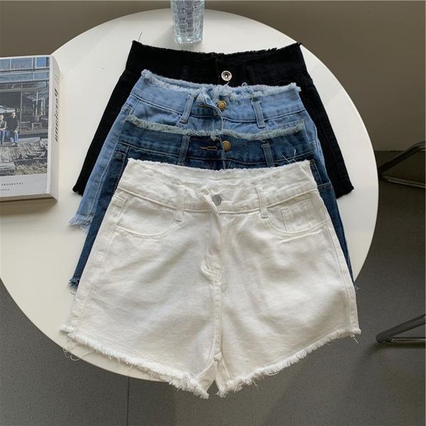 

women's shorts high waist thin spring and summer small versatile jeans short pants with rough edge, White;black