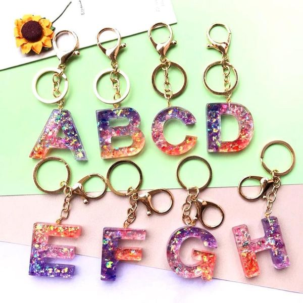 

keychains 1pc keyring english letter keychain 26 word glitter resin a to z handbag charms for woman, Silver