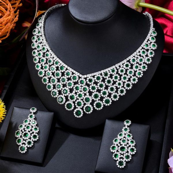 

earrings & necklace godki luxury jewelry set full cubic zircon crystal cz dubai bridal wedding sets dress accessarie, Silver