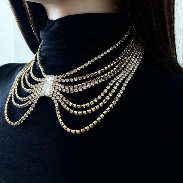 

chokers super shiny rhinestone necklace personality high-end atmosphere bridal dress neckchain annual meeting dinner accessories, Golden;silver