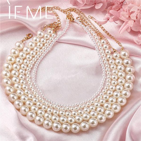 Girocolli IF ME Classico Bianco Collana di perle Per Per donna Girocollo Perline Collare d'imitazione 14mm Semplice Collo grande Gioielli di moda