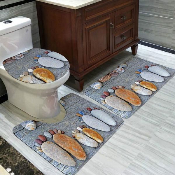 Ковры художественные коврики набор из 3 частей фланелевый коврик для печати камень дизайн ванны против скольжения поглощающим туалетом.