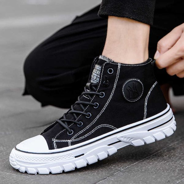 

men running shoes 2021 summer new canvas fashion korean breathable men's high casual shoes traniers sneakers