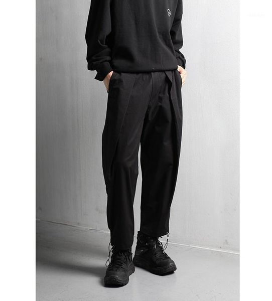 

suit simple front pleated straight wide leg pants men's loose slim, Black