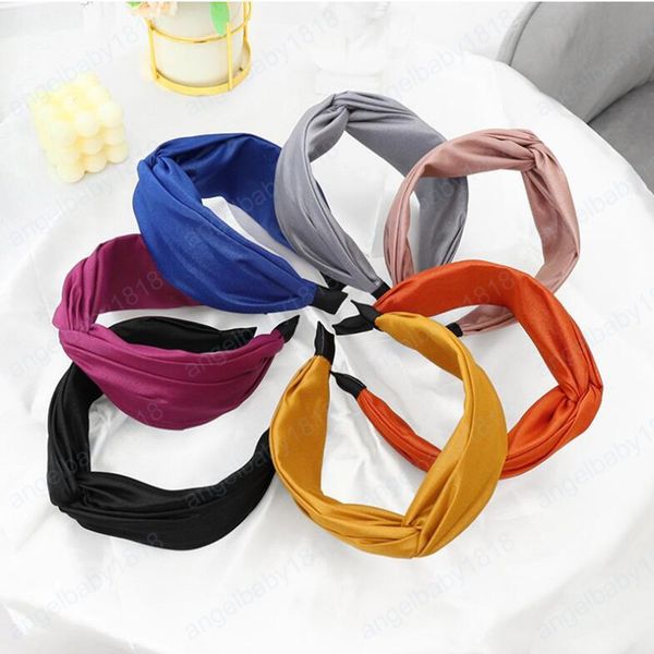 

fashion women headband wide side cross knot hairband solid color headwear girls hair accessories, Slivery;white