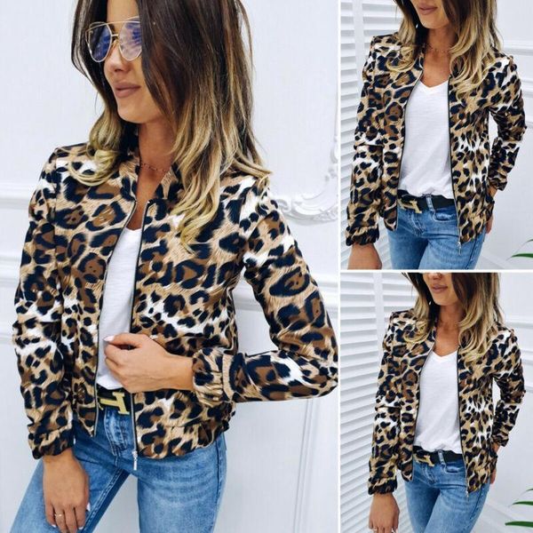 

women's jackets fashion women blazer slim casual ol work jacket vintage outwear leopard printed zipper coats 2021 autumn spring ladies, Black;brown