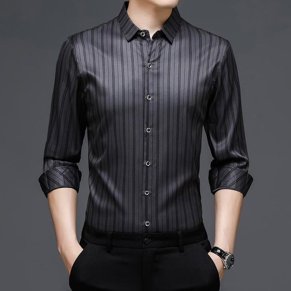 

men's casual shirts 2021 autumn fashion all-match business long-sleeved striped shirt soft and comfortable, White;black