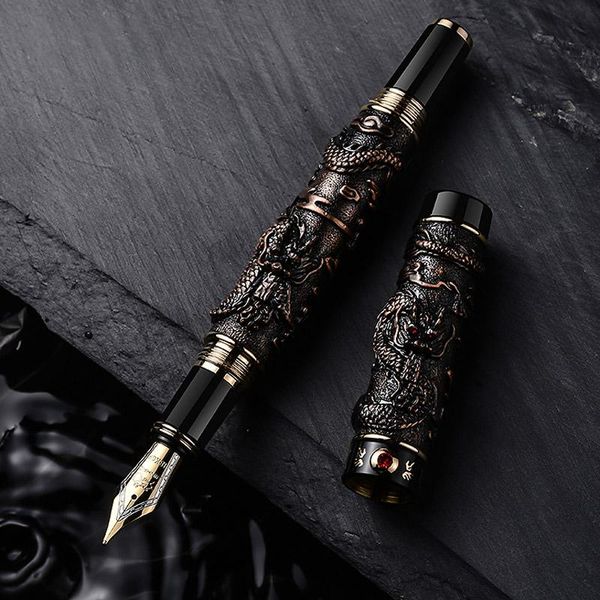 

fountain pens luxury quality brand jinhao dragon relief pen carve silver spin gun gray auspicious elegante signature golden ink