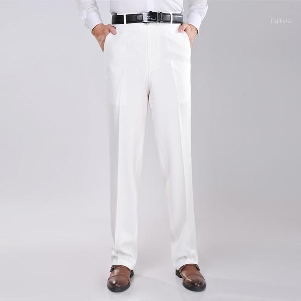 

wholesale- 2021 mens fashion simple formal suit slim fit pants white long business trousers mid waist straight easy care dress 2m0029, White;black