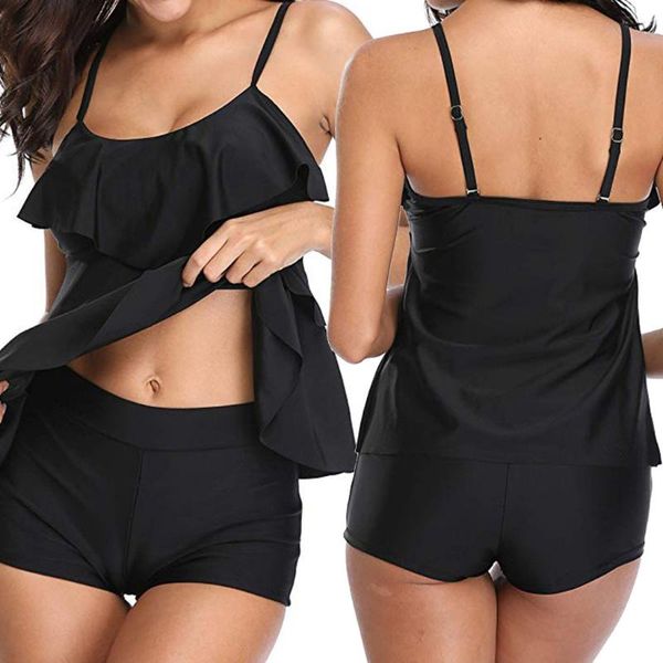 

women's swimwear women swimsuit 2021 bikini flounce printed with boyshorts tankini set ropa mujer biquini, White;black