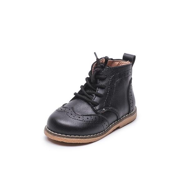 

flat anti-slip little kids ankle boots lace up round toe, Black;grey