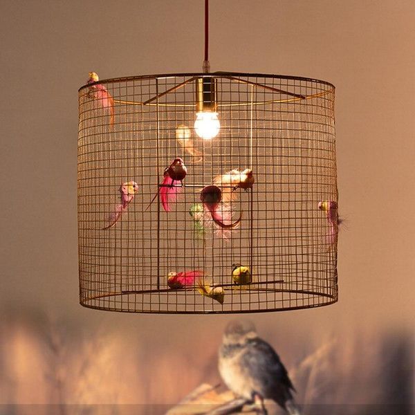 

pendant lamps modern loft rural restaurant chandelier fashion living room cafe art golden bird cage suspension lamp fixtures e27