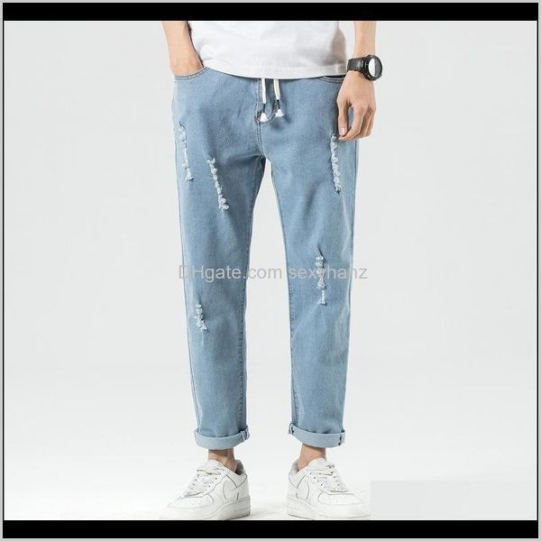 

clothing apparel drop delivery 2021 dstring harem men brand mens ripped tapered jeans ankle length denim jogger pants trousers loose cropped, Blue