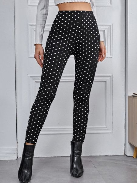 

polka dot skinny pants z5cs#, Black;white