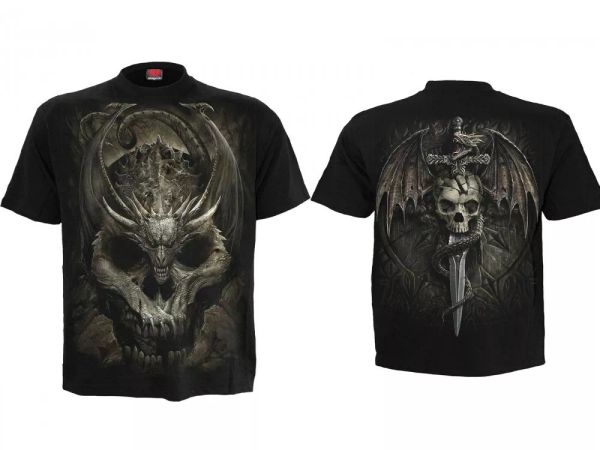 

t shirt skulls spiral double print short sleeve mens 17, White;black