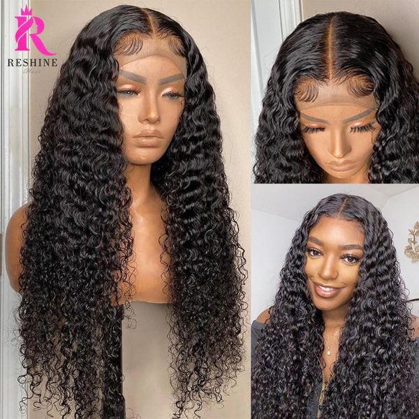 

brazilian water wave lace frontal wig human hair wigs preplucked 4x4 deep curly closure 180% t part, Black;brown