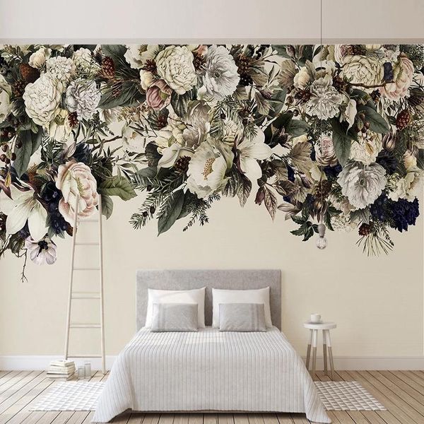 Papéis de parede Po papel de parede 3d flores retrô mural sala de estar decoração de casa pintura de parede estilo nórdico papel floral de parede afrescoes