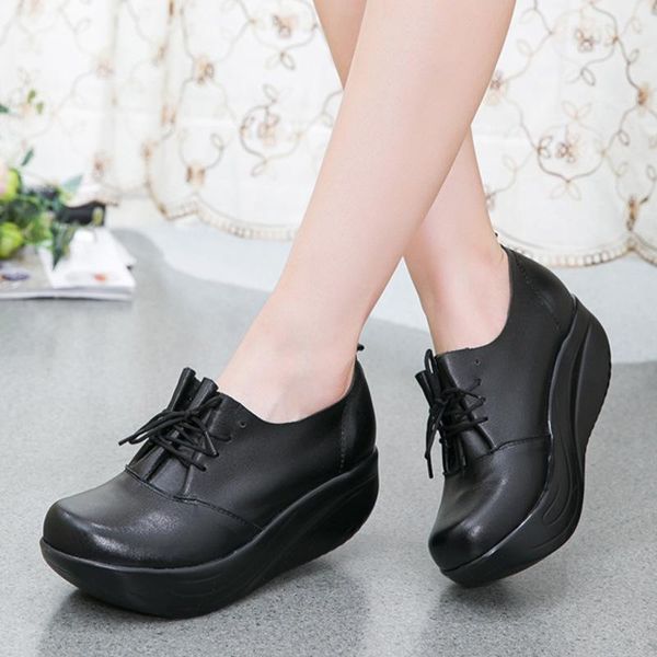 

swonco 41-43 genuine leather sneakers women platform swing shoes lose weight 2021 black platfrom dress