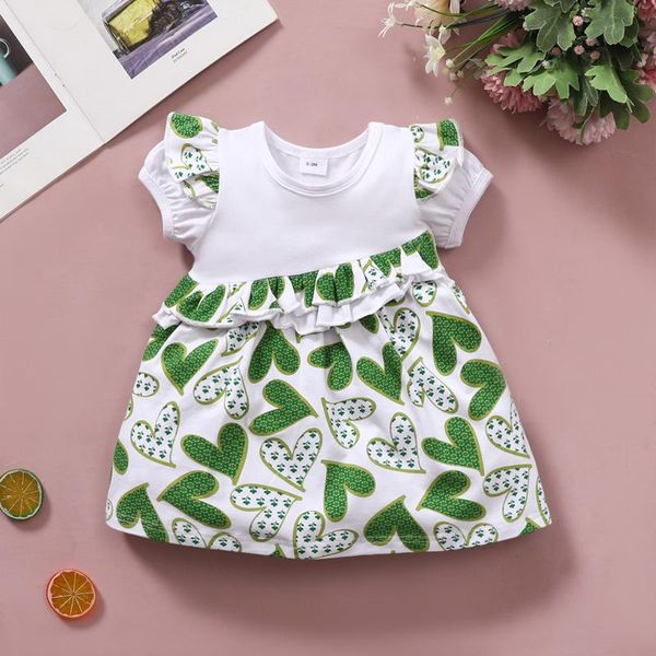 

girl's dresses born infant baby girls short-sleeved frill stitching love flower dress princess summer fashion casual (0m-18m), Red;yellow