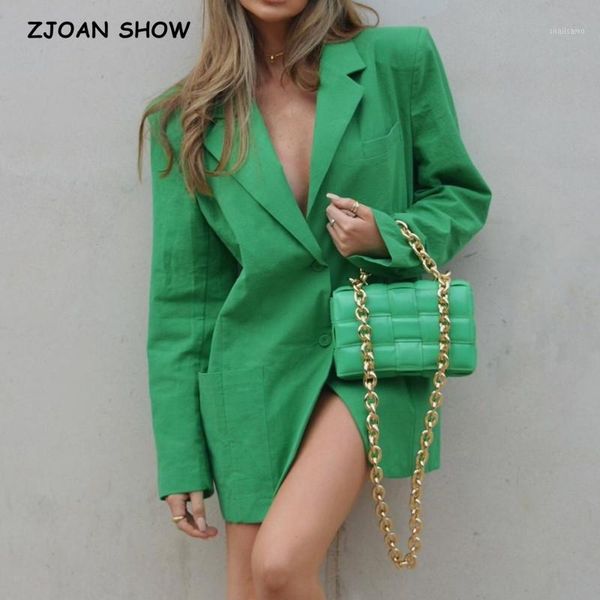 

women's suits & blazers 2021 autumn style green center buttons thin linen bf blazer boyfriend vintage women mid long suit loose female, White;black