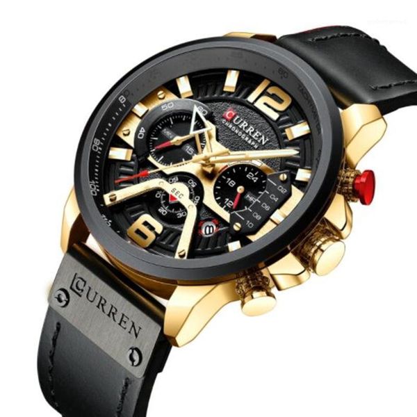 

wristwatches curren mens watches leather sports watch men fashion chronograph quartz man clock waterproof relogio masculino, Slivery;brown