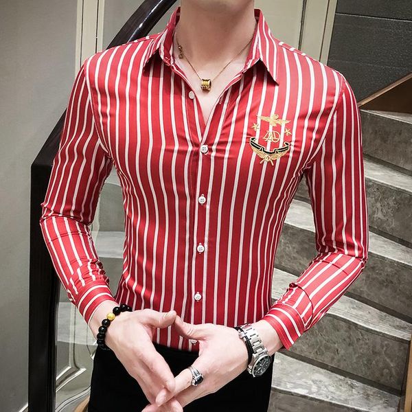 

men fashion stripes shirts autumn spring slim fit long sleeve social shirt casual formal blouse clothes tuxedo 4xl men's, White;black