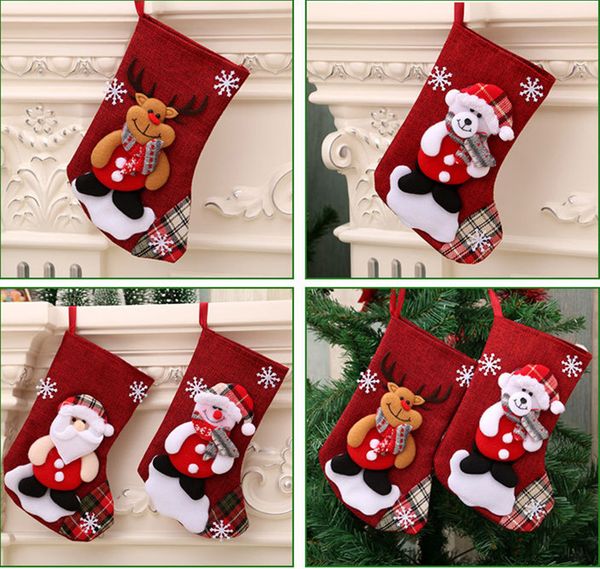

christmas supplies gift bag decorations pendant giving sack socks ornaments high-end striped large red and green snowman snowflake