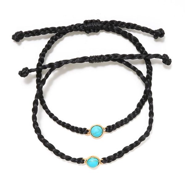 

charm bracelets 2pcs/set adjustable turquois bead rope bracelet set for women men diy couple friendship bangles gift wish card, Golden;silver