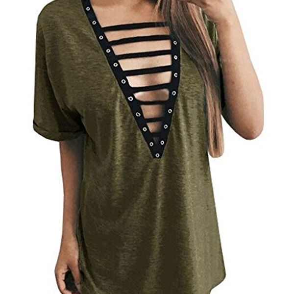 

casual dresses geckatte women's v neck lace up dress short sleeve mini t shirt club hoox, Black;gray