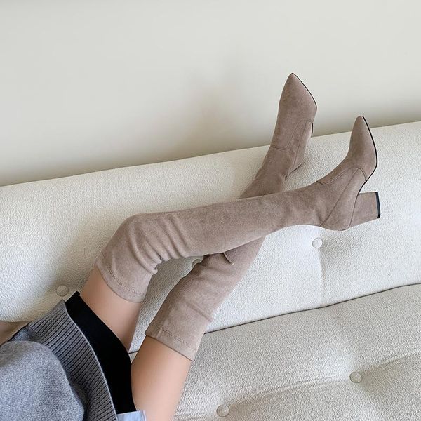 

boots kid suede leather clasic womens shoes heels fashion winter over the knee high wedding night club, Black