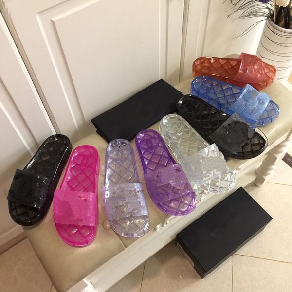 

jelly slides flat woman slippers summer beach sandals clear transparent pvc slippers mult colors mules outdoor big size 35-45, Black