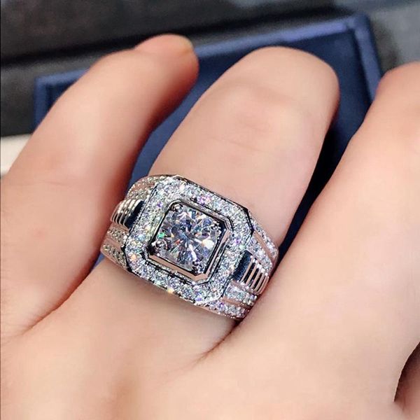 

wedding rings luxury full shining crystal big square stone cubic zirconia for men and women silver plated zircon ring size 7-12, Slivery;golden